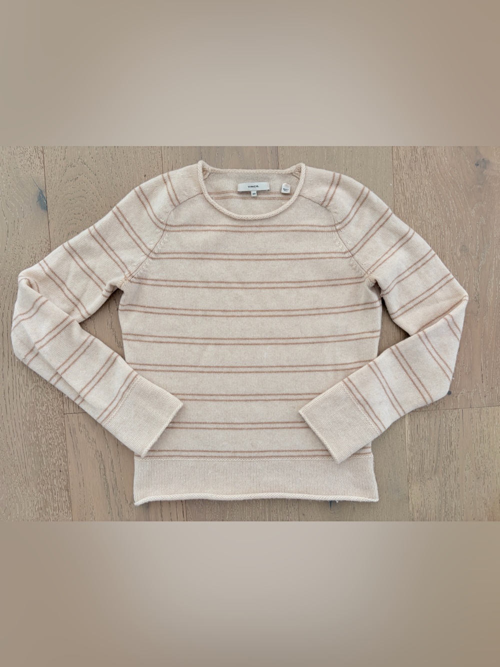 Vince Railroad Stripe Cream with Camel Stripes Cashmere / Wool blend Sweater - Picture 3 of 6